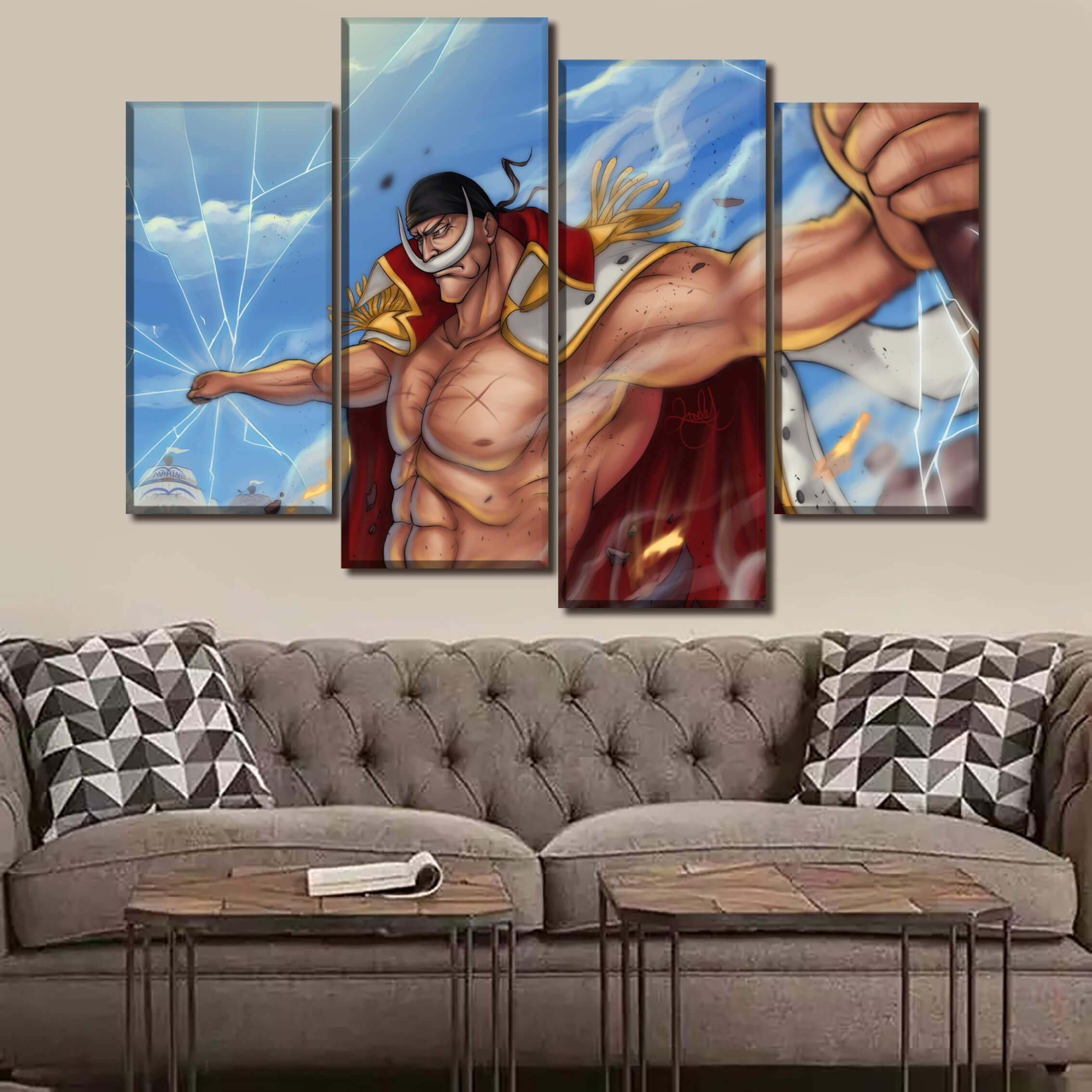 Tableau en 5 pièces One Piece Barbe Blanche Attack Tableau en 5 pièces One Piece Barbe Blanche Attack