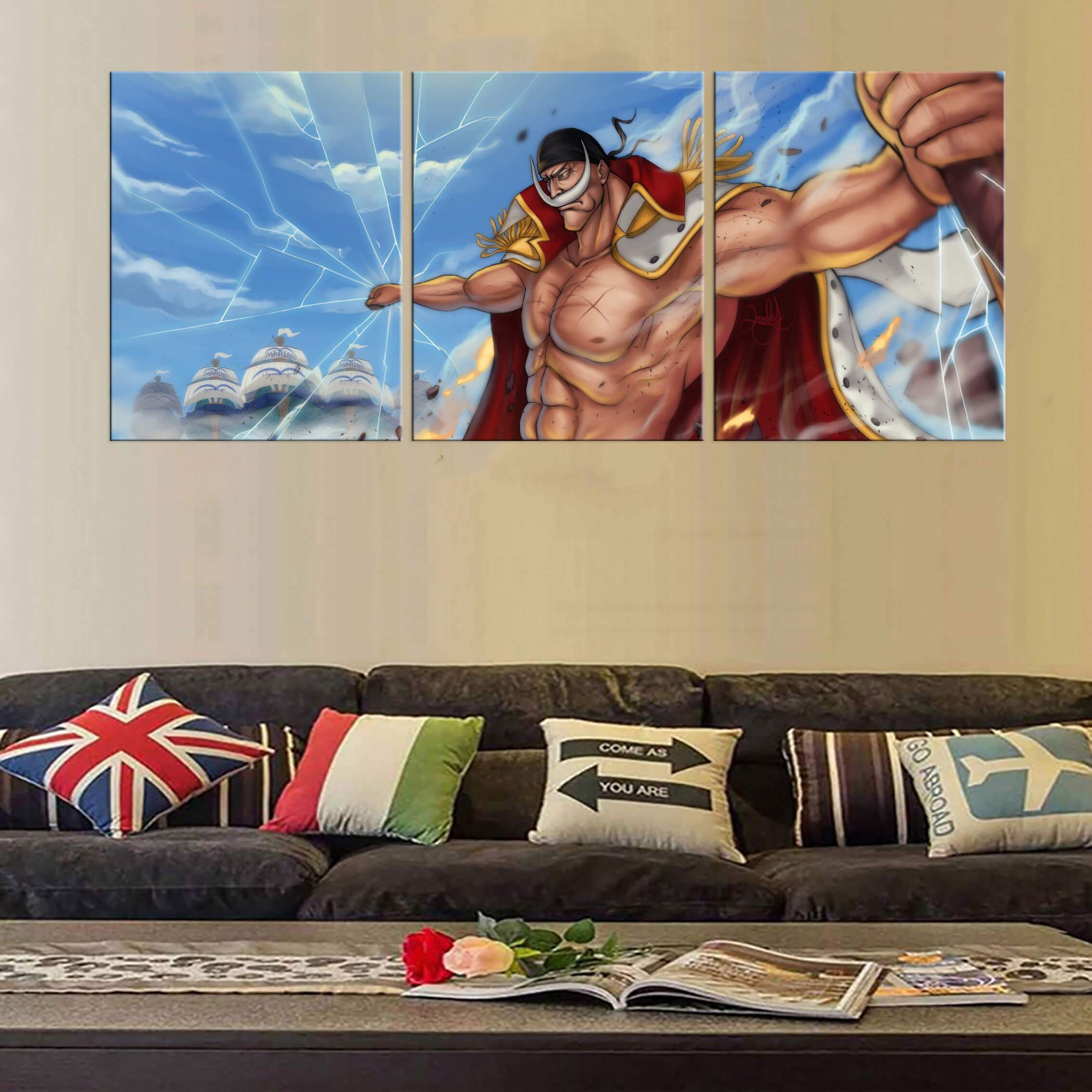 Tableau en 5 pièces One Piece Barbe Blanche Attack Tableau en 5 pièces One Piece Barbe Blanche Attack
